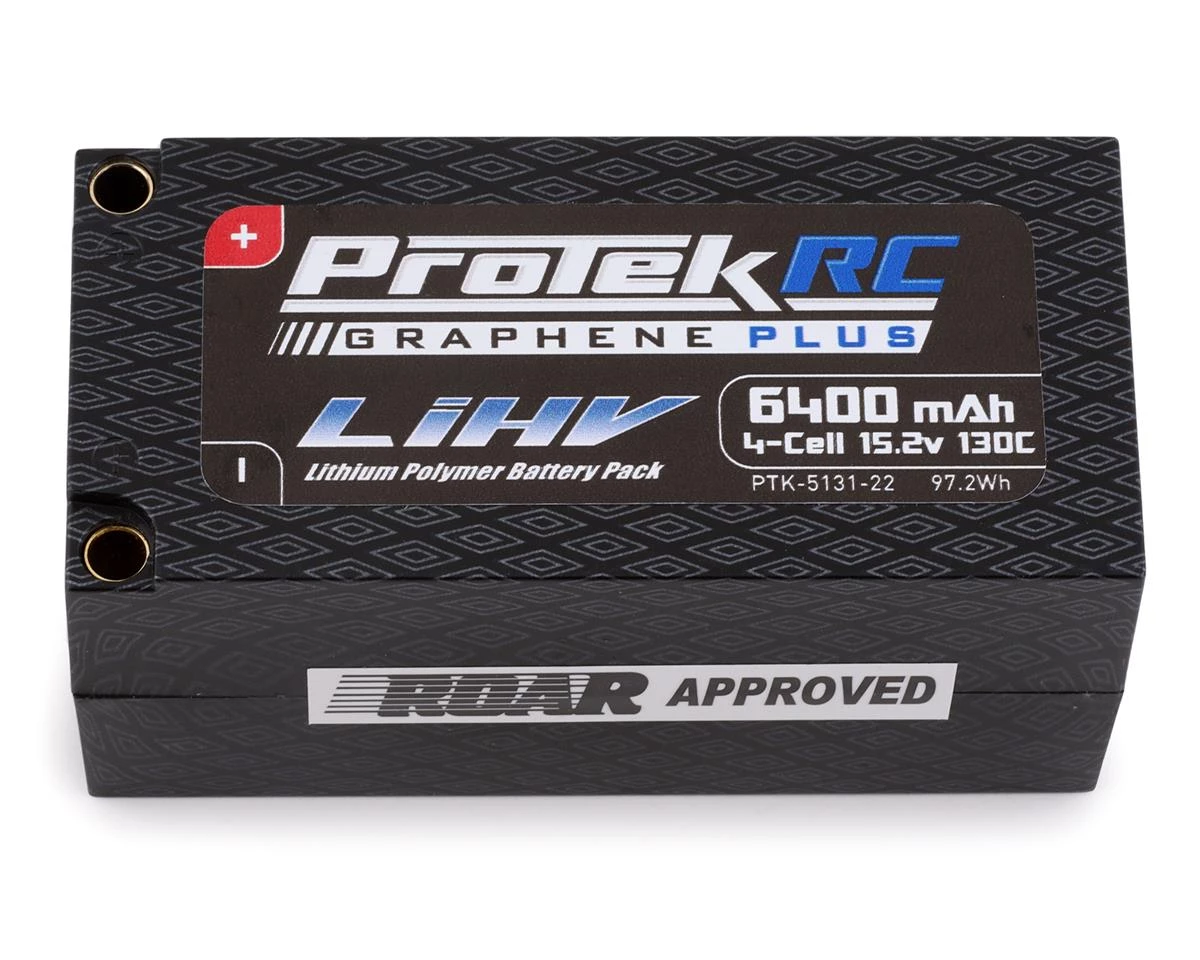 ProTek RC 4S 130C Low IR Si-Graphene+ HV Shorty LiPo Battery (15.2V/6400mAh) w/5mm Connector (ROAR Approved) 2 ProTek RC 4S 130C Low IR Si-Graphene+ HV Shorty LiPo Battery (15.2V/6400mAh) w/5mm Connector (ROAR Approved)